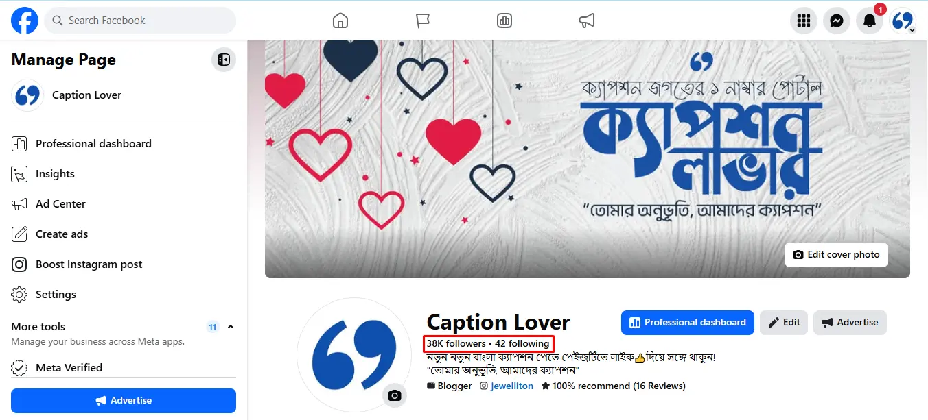 Facebook Page Insights Captionlover Facebook page followers and engagement insights