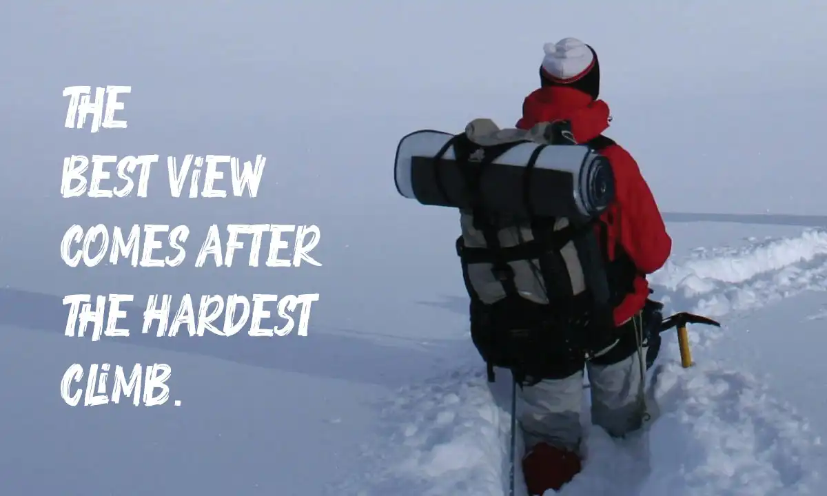 Adventure quote with mountain peak